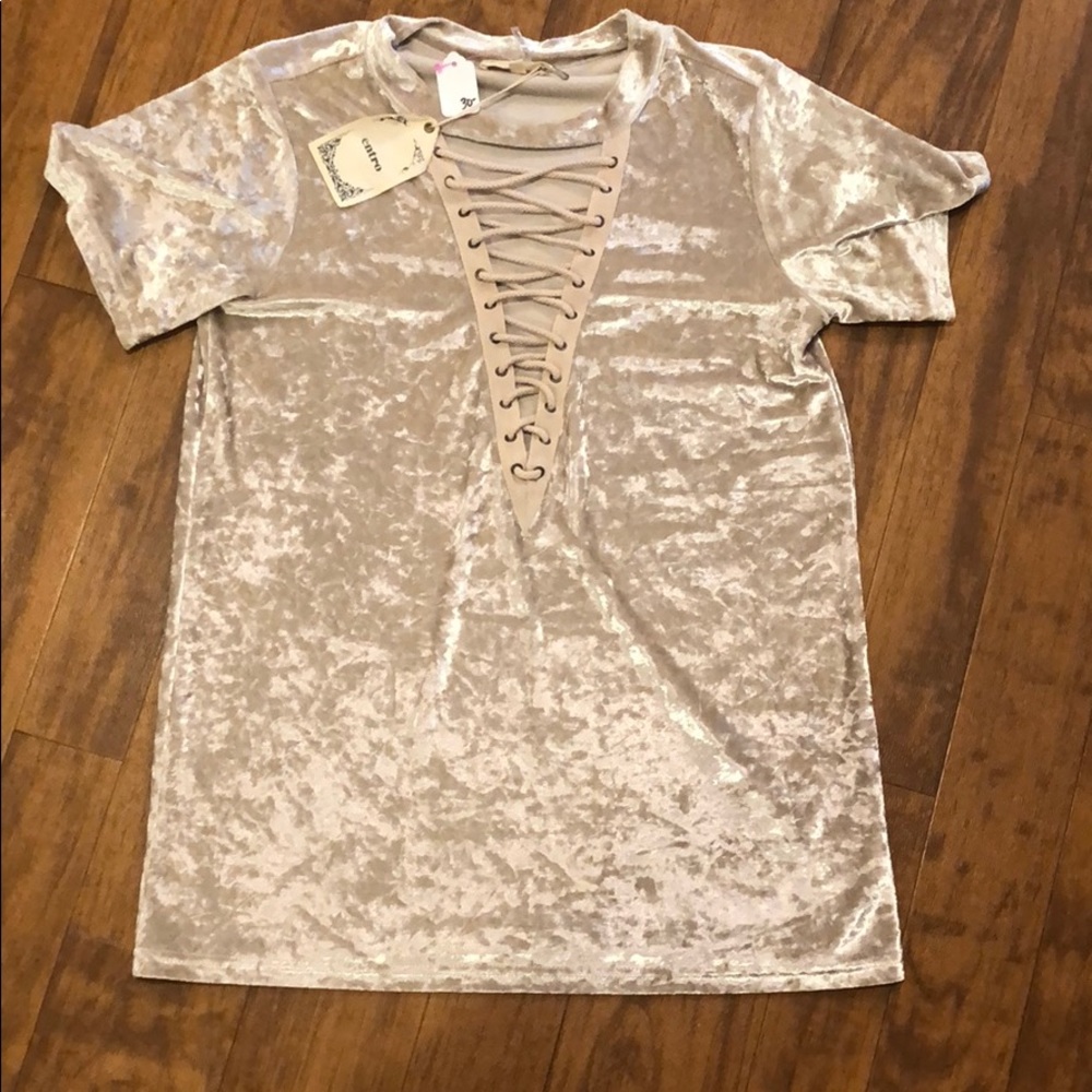 Gold velvet shirt, boutique store